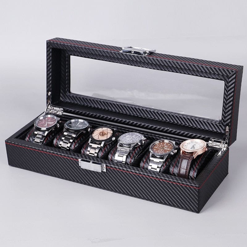 Boîte à Montres en Carbone ouverte