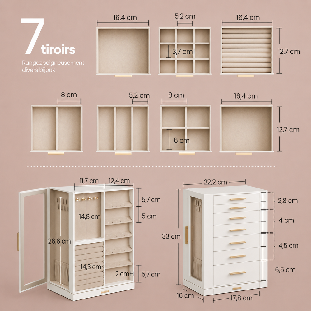 Boîte à Bijoux Rotative 360° 7 Tiroirs – visuel 7