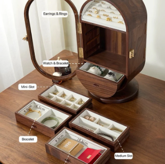 Boîte à Bijoux Rotative Noyer – visuel 5