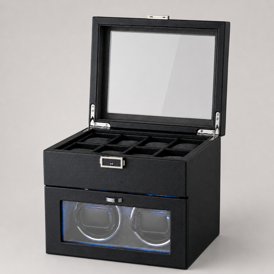 Uhrenbeweger für 2 Uhren mit Uhrenbox für 8 Uhren, LED, abschließbar