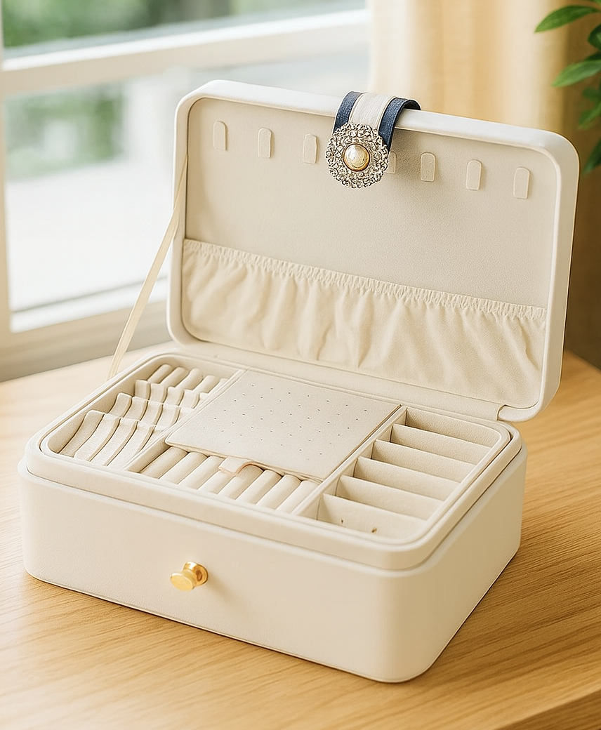 Boîte à Bijoux en Cuir blanc