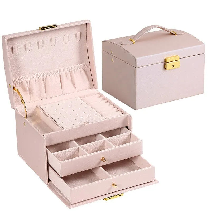 Boite à bijoux de voyage rose ouvert