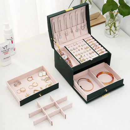 Boite à bijoux de voyage vert ouvert