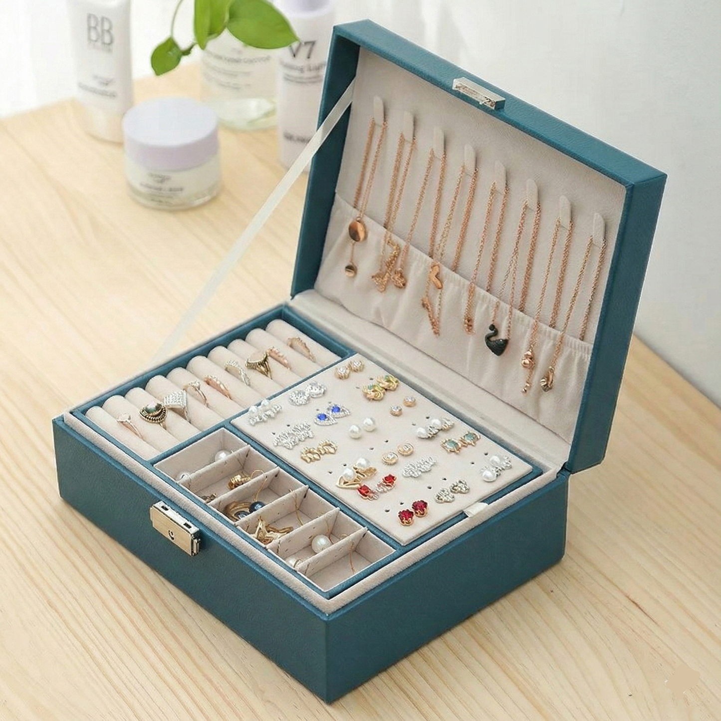 Boite à bjoux voyage en bois bleu