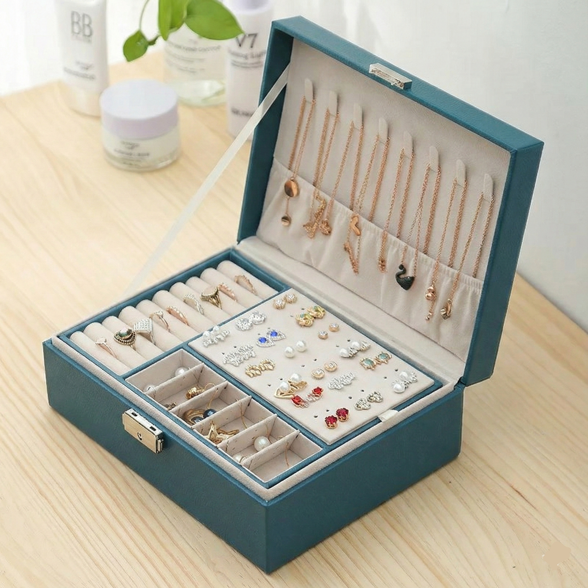 Boite à bjoux voyage en bois bleu