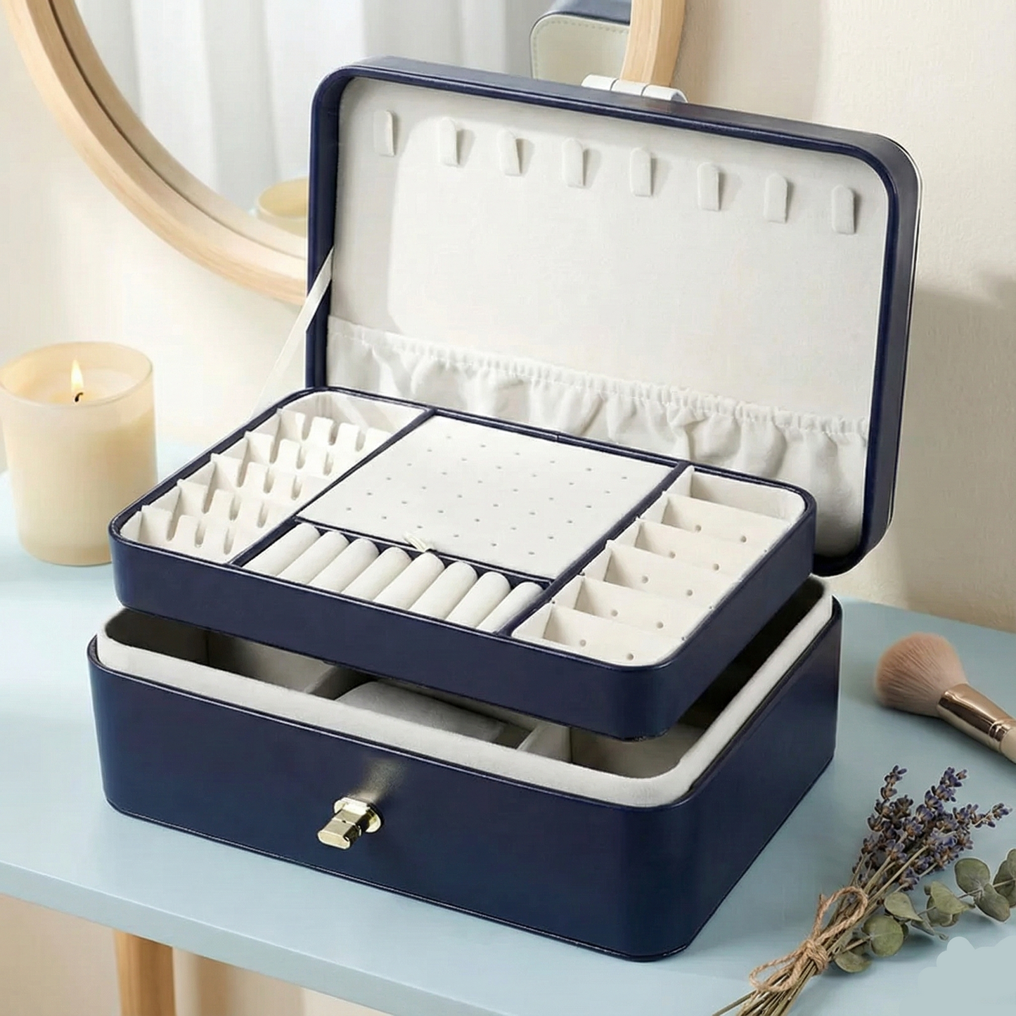 boite à bijoux cuir bleu