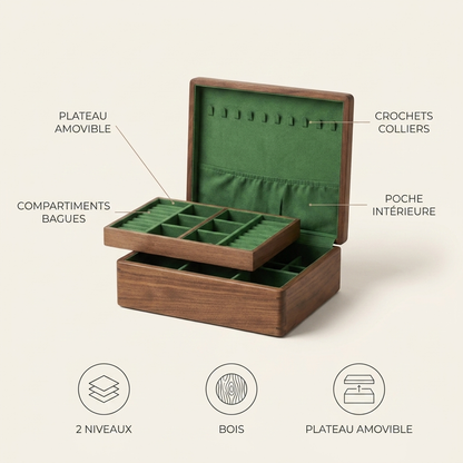 Boîte à Bijoux Bois Velours Vert