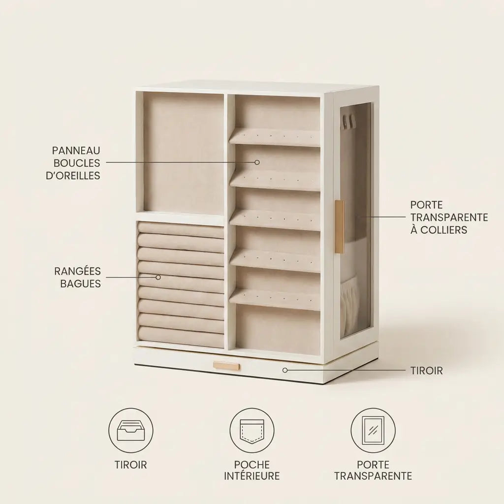 Boîte à Bijoux Rotative 360° 7 Tiroirs – visuel 2
