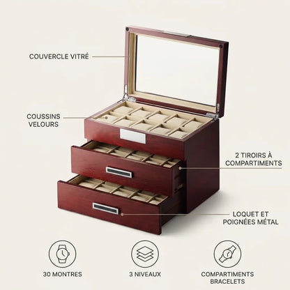 Grand Coffret à Montres 3 Niveaux