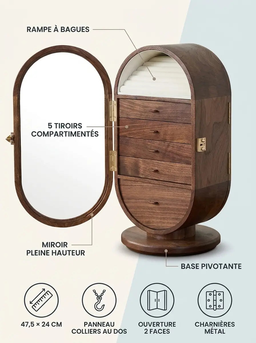 Boîte à Bijoux Rotative Noyer – visuel 2